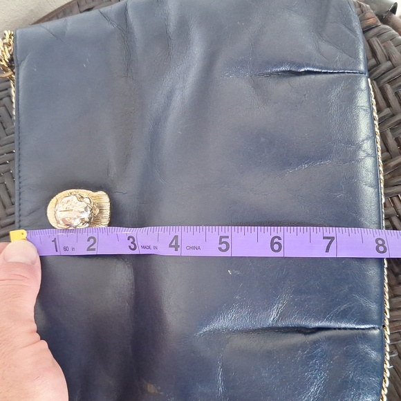 Vtg Ruth E.Saltz navy & gold Crossbody Leather Bag - Picture 11 of 11